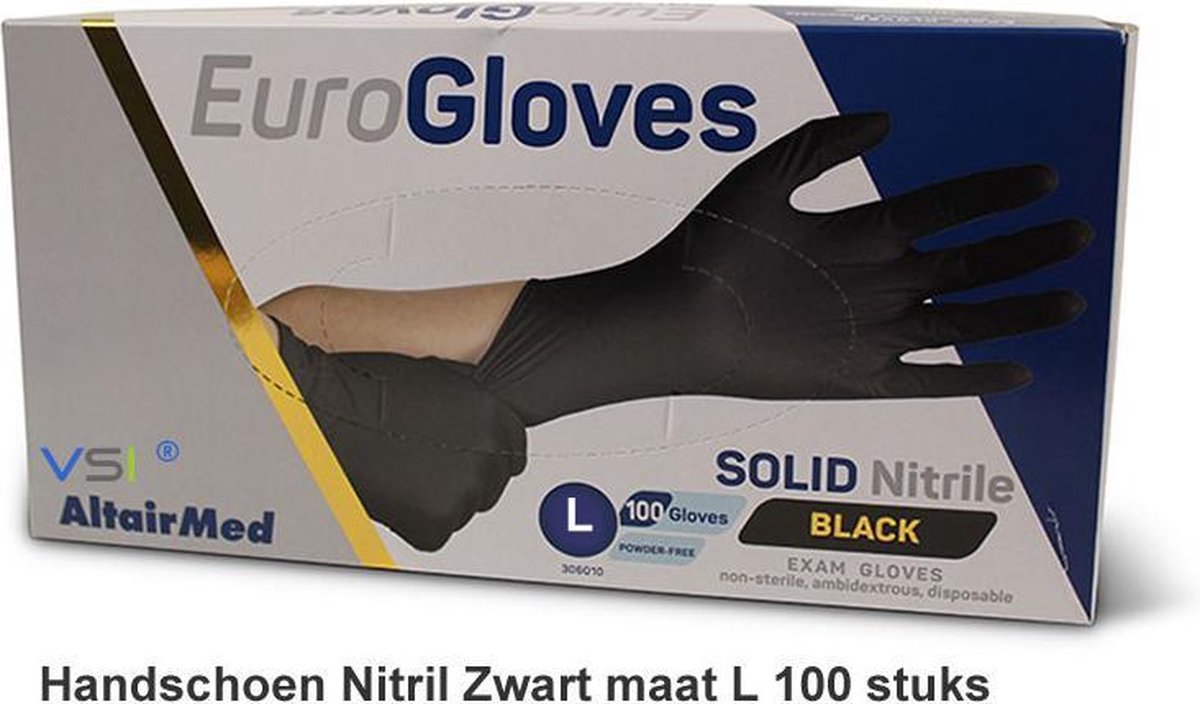 Goedkoopste Handschoen Wegwerp Nitril Zwart 100st maat L