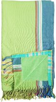 Kikoy XL Strandlaken Watamu Green - Tweepersoons strandlaken - 2 persoons (Hamamdoek) Met badstof - XXL Stranddoek - XL Plaid - 234x140cm