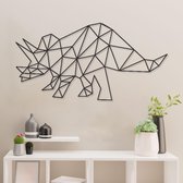 Geometrische Wanddecoratie - Dino - Triceratops - Dieren - Hout - Wall Art - Muurdecoratie - Woonkamer - Zwart - 89 x 45.5 cm