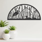 Wanddecoratie - Eend In Riet - Dieren - Hout - Wall Art - Muurdecoratie - Woonkamer - Zwart - 49 x 23.5 cm