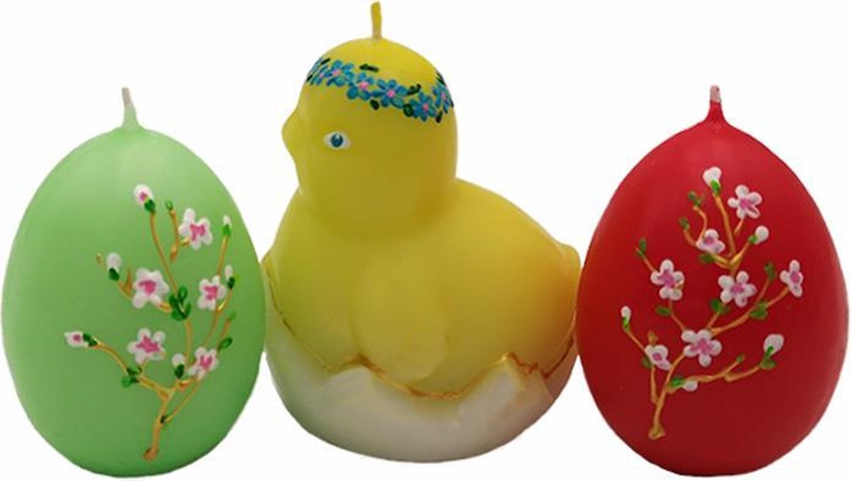 Paaskaarsen Kuiken met Eieren set van 3 stuks