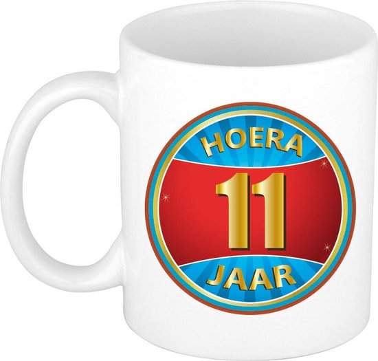 Verjaardag mok / beker - hoera 11 jaar - 300 ml - verjaardagscadeau / kado