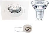 PHILIPS - LED Spot Set - CorePro 827 36D - Primux Rodos Pro - GU10 Fitting - Dimbaar - Inbouw Vierkant - Mat Wit - 5W - Warm Wit 2700K - 93mm