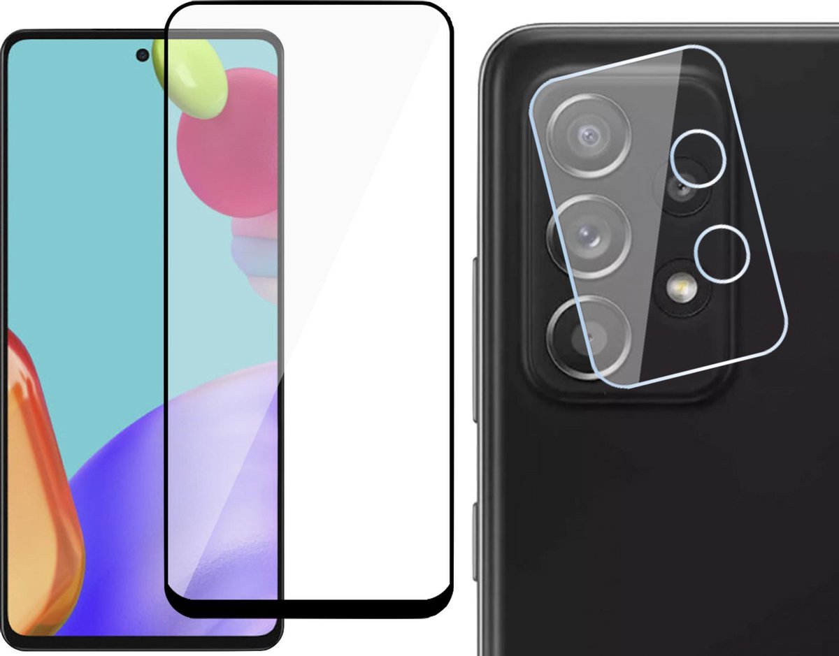 Screenprotector geschikt voor Samsung A52 + Camera Lens Protector - Full Glas Screen Protector