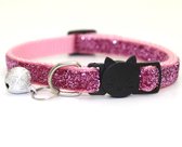 Kattenhalsbandje - Kattenhalsband met belletje - Glitter - Roze