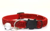 Kattenhalsbandje - Kattenhalsband met belletje - Glitter - Rood