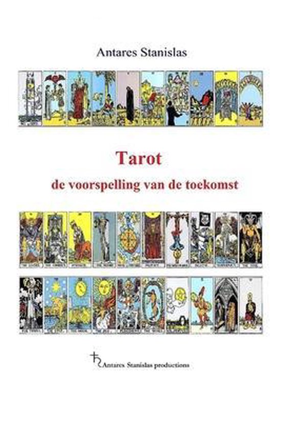 Boekomslag met de titel 'Tarot de voorspelling van de toekomst' en afbeeldingen van tarotkaarten.