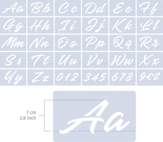 QBIX Sierletter Sjablonen set - 30 alfabet stencils - letterhoogte 7cm - letter en cijfer sjablonen - QBIX