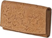 Woodland Leren Overslag Portemonnee Dames met Bloemenprint Cognac