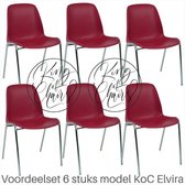 King of Chairs -set van 6- model KoC Elvira rood met verchroomd onderstel. Kantinestoel stapelstoel kuipstoel vergaderstoel tuinstoel kantine stapel stoel kantinestoelen stapelstoe