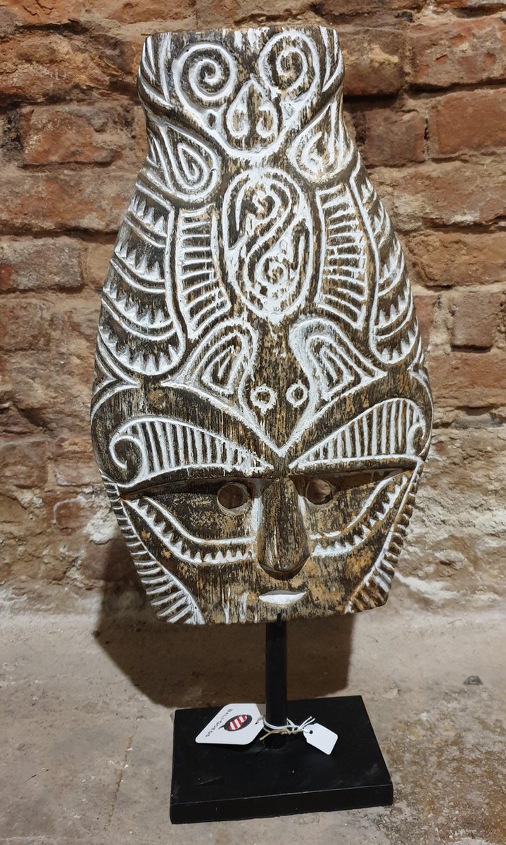 Ibiza masker op standaard -  decoratie - uniek - houtsnijwerk - handmade