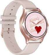 Belesy® FACET - Smartwatch Dames – Smartwatch Heren - Horloge - 1.09 inch - Kleurenscherm - Stappenteller - Bloeddruk - Hartslag - 100+ Wijzerplaten – Sporten - Goud – Siliconen - Roze - Moederdag