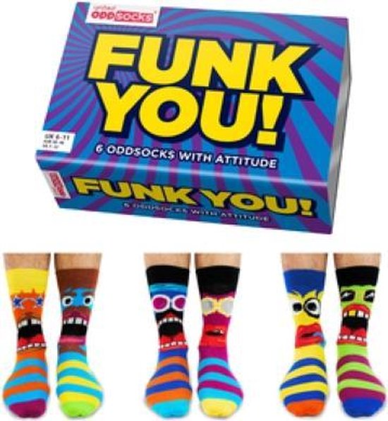 Oddsocks - Cadeaudoos met 6 verschillende sokken - Funk You - maat 39-46