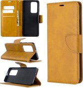 Voor huawei p40 pro retro lamsvel textuur pure kleur horizontale flip pu lederen tas met houder & kaartsleuven & portemonnee & lanyard (geel)