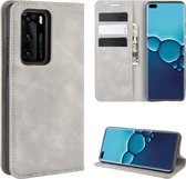 Voor Huawei P40 Retro-skin Business magnetische zuig lederen tas met houder & kaartsleuven & portemonnee (grijs)