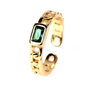 Chain ring met groen steentje | goud gekleurd