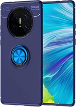 Voor Huawei Mate 40 Pro + metalen ringhouder 360 graden roterende TPU-hoes (blauw + blauw)