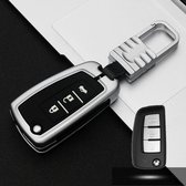Auto Lichtgevende All-inclusive Zinklegering Sleutel Beschermhoes Sleutel Shell voor Nissan F Stijl Vouwen 3-knop (Zilver)