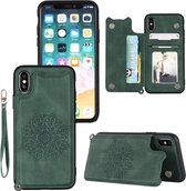 Voor iPhone XR Mandala reliëf PU + TPU hoesje met houder & kaartsleuven & fotolijst & draagriem (groen)