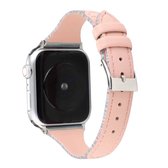 Voor Apple Watch Series 5 & 4 44mm / 3 & 2 & 1 42mm stiksels strepen lederen band horlogeband (roze)