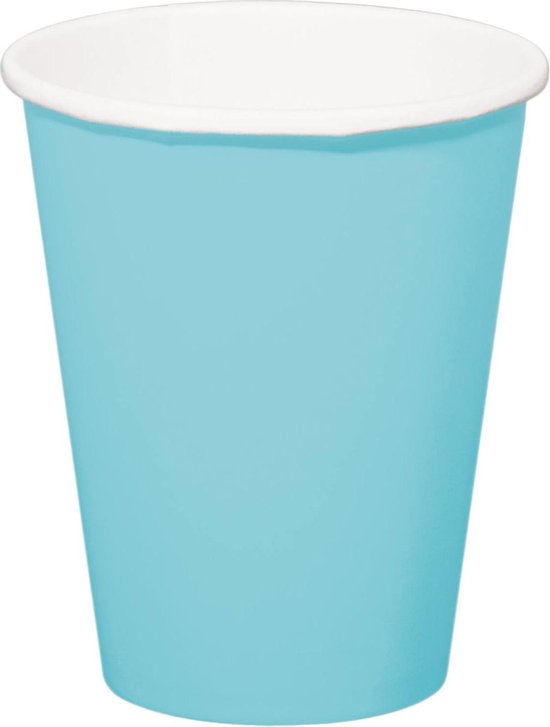 32x stuks drinkbekers van papier lichtblauw 350 ml - Uni kleuren thema voor verjaardag of feestje