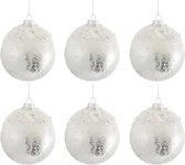 J-Line Doos Van 6 Kerstbal Pearl Glas Antiek Zilver/Wit Small