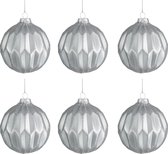 J-line Doos Van 6 Kerstbal Vlak Glitter Zilver Glas Mat Zilver Small 8Cm