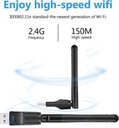 Super snelle 2.4 Ghz - 150 Mbps USB Dongel - Met antenne - Netwerkadapter - Laptop - Notebook - Desktop - PC - Computer