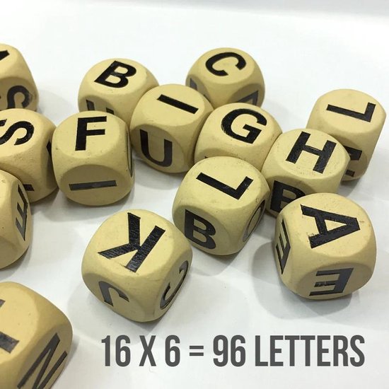 Thumbnail van een extra afbeelding van het spel Allernieuwste 16 Stuks Letter Dobbelstenen Set - Dobbelstenen met Letters Spel - Hout 18 mm - Letterdobbelsteen 1,8 cm - 16 st