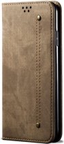 Samsung Galaxy A32 5G Hoesje Portemonnee Stof Textuur Book Case Khaki