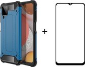 Telefoonhoesje geschikt voor Samsung galaxy A12 silicone TPU hybride blauw hoesje + full cover glas screenprotector