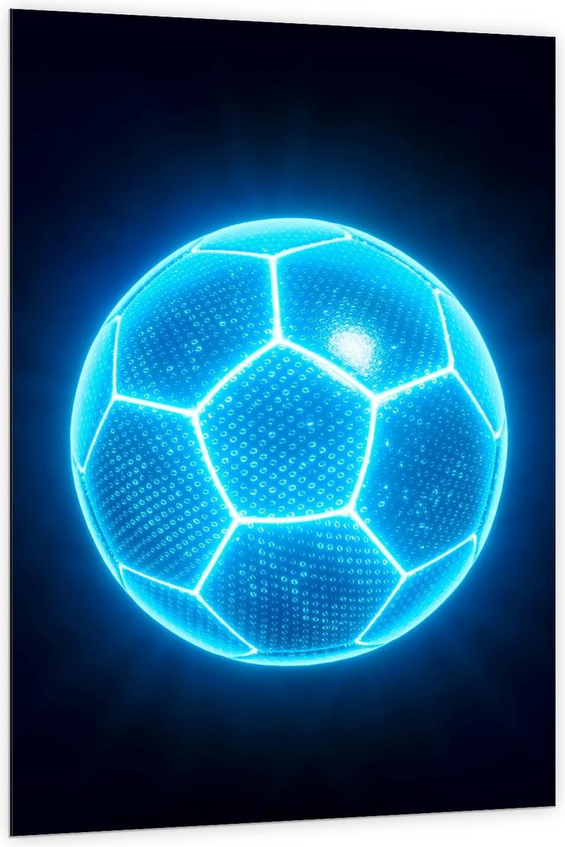 Dibond - Blauwe Neon Voetbal - 100x150cm Foto op Aluminium (Met Ophangsysteem)