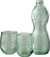 J-Line Doos Fles+2Glazen Natural Water Glas Lichtgroen