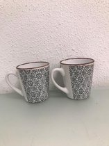 Mokken - twee stuks - wit met opdruk - 9cm hoog