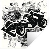 Sticker Muursticker Illustration de la Formule 1 - Illustration astucieuse de la voiture de course noir et blanc de la Formule 1 - 80x80 cm - Feuille autocollante - Sticker mural repositionnable