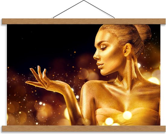 Schoolplaat – Sierlijke Gouden Vrouw - 60x40cm Foto op Textielposter (Wanddecoratie op Schoolplaat)