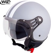 VINZ Fiori Jethelm Mat Grijs met Witte Strepen / Scooterhelm / Brommerhelm / Motorhelm / Fashionhelm voor Scooter / Vespa / Brommer / Motor