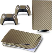 Skin Carbon Gold - geschikt voor de Playstation 5 Disk - 1 console en 2 controller stickers geschikt voor de PS5