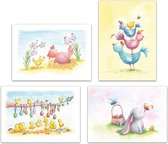 Paaskaarten | set van 4 | Kippen en konijnen | Illu-Straver