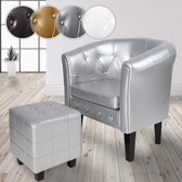 Pippa Design Chesterfield stoel en kruk - kunstleer - zilver