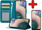 Samsung A12 Hoesje Book Case Met Screenprotector - Samsung Galaxy A12 Hoesje Wallet Case Portemonnee Hoes Cover - Turquoise