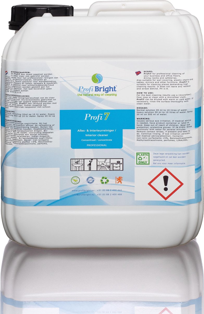 ProfiBright Zakelijk - Allesreiniger & Interieurreiniger Profi7 - Interieurreiniger - Fris van geur - HACCP - Concentraat - Navul - Dierproefvrij - 10 liter