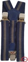 Bretels donker blauw met grijze streep - Met extra stevige, sterke en brede klem van de Riemenspecialist
