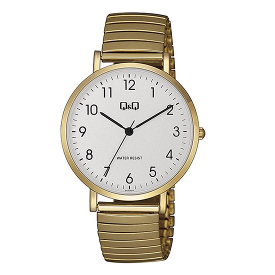 Q&Q QA20J034Y - Horloge - Heren - Mannen - Metaal - Rekbaar Dubbel stalen band - Rond - Goudkleurig - 3ATM