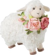 J-Line Schaap Bloemenkrans Pluche Wit/Roze Small