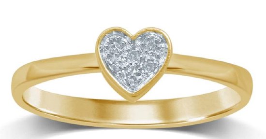 Schitterende 14 Karaat Gouden Hart Ring met Diamanten 16.50 mm. (maat 52)| Verlovinsgring|Damesring