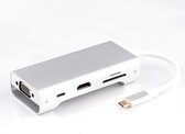 NÖRDIC DOCK-125 USB-C Dockingstation naar HDMI 4K 30Hz - 1xVGA - 3xUSB 3.1 - USB-C - 1xSD / TF kaartlezer - Zilver