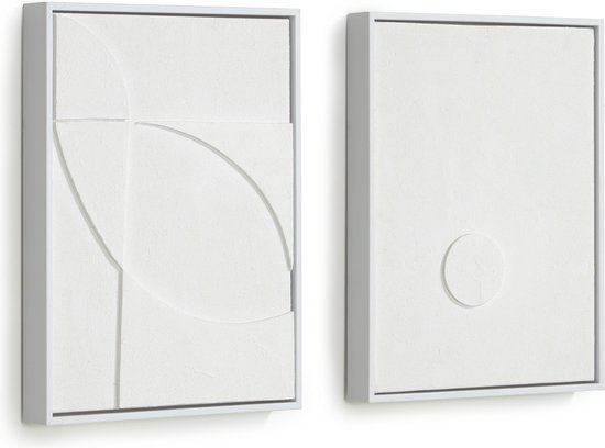 Kave Home - Oeuvre d'art Brunella avec rectangles blancs et or 32 x 42 cm