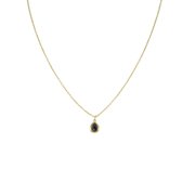 Silventi 9SIL-21263 Zilveren Hanger met Ketting - Dames - Zwart Spinel - Druppel - Ankerschakel - 42 + 5 cm - Gold Plated (Verguld / Goud op Zilver)