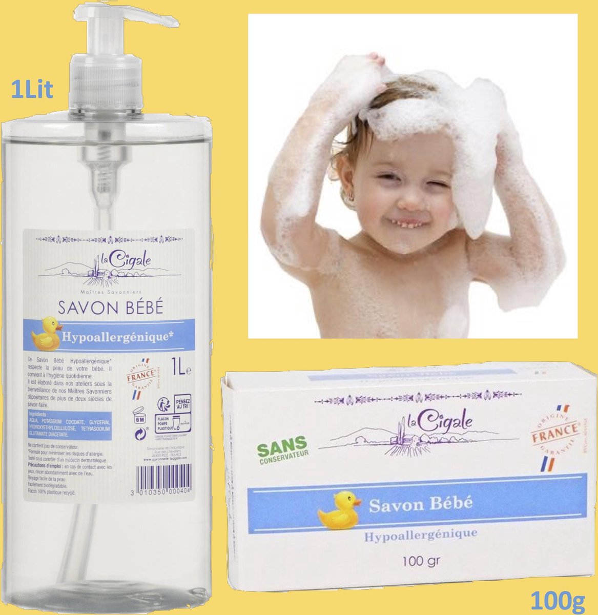 Savon liquide de Marseille Bébé 1l - Savonnerie La Cigale